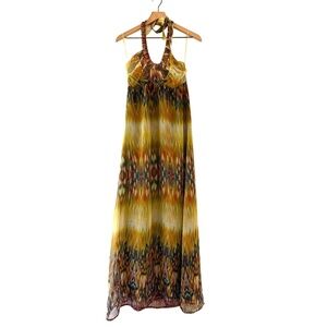 Luluvia Anthropologie Small S Multi Color Abstract Pleated Maxi Halter Neck EUC